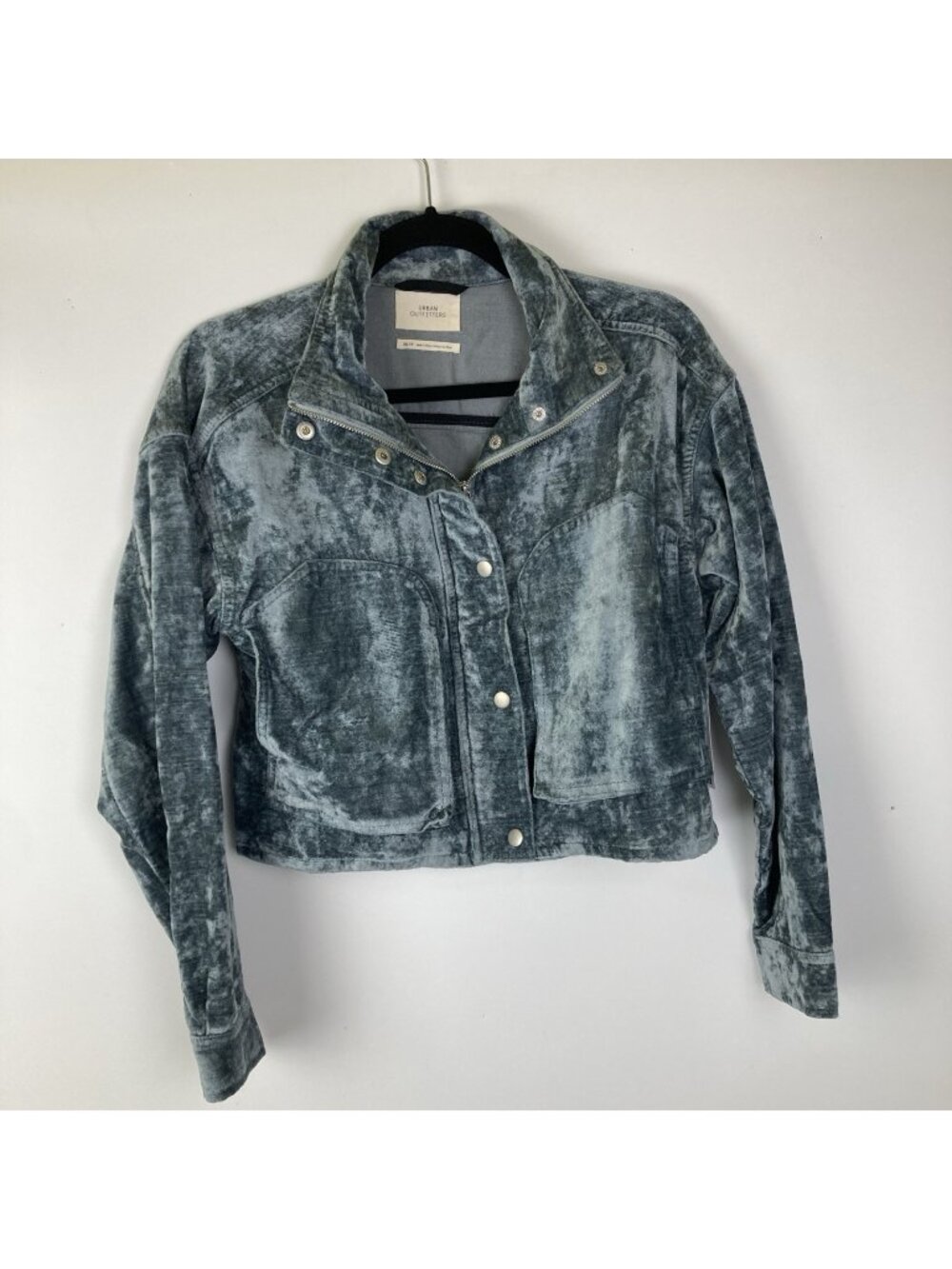 Urban Outfitters Blue Velvet Cropped Jacket Womens Size XS Button Up New NWT